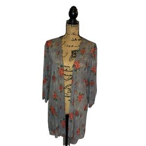 NY Invasion Floral Gray Patterned Hi Lo Kimono One Size